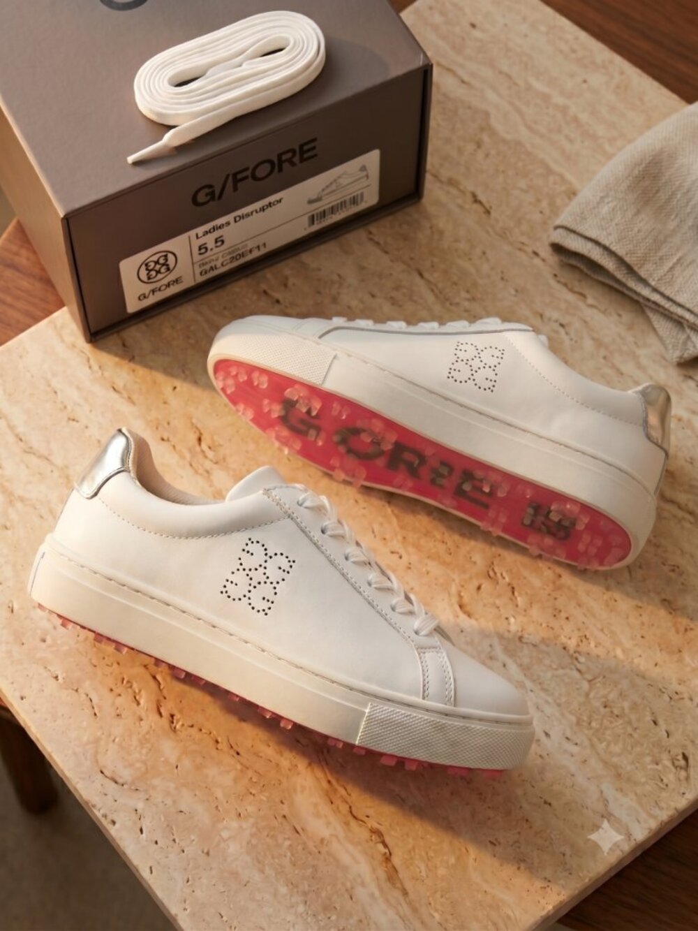 G/FORE Ladies Disruptor Golf Shoes Snow White Silver Sz 5.5 / EU 36 New - Picture 1 of 11
